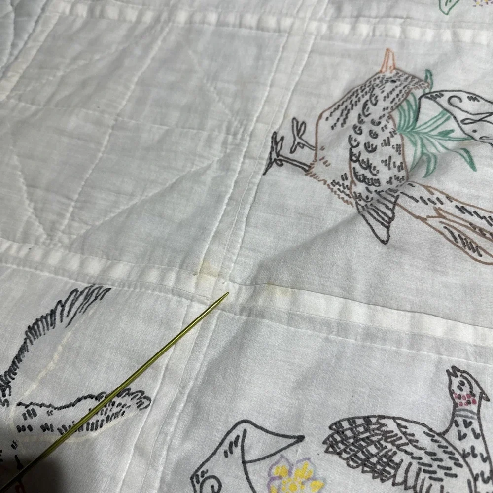 Vintage Quilt State Birds & Flowers Hand Drawn Homemade 71